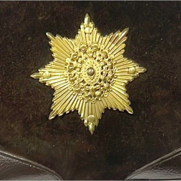 Roger Van S Gold Medallion‎ Vintage Genuine Suede Bag Baguette Brown Retro - Picture 2 of 12